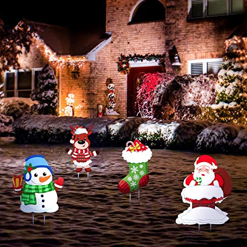 4 Pieces Christmas Yard Signs Stakes Decorations