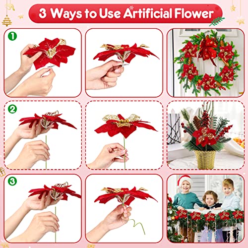 20 Packs Poinsettia Artificial Flowers for Christmas Tree Decoration
