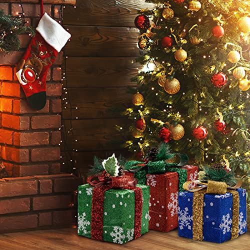 Set of 3 Christmas Lighted Gift Boxes w/ Bows