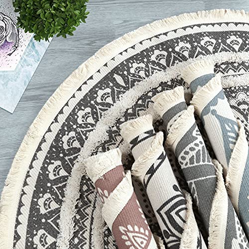 Boho Mandala Runner & Area Rug, Black and Cream