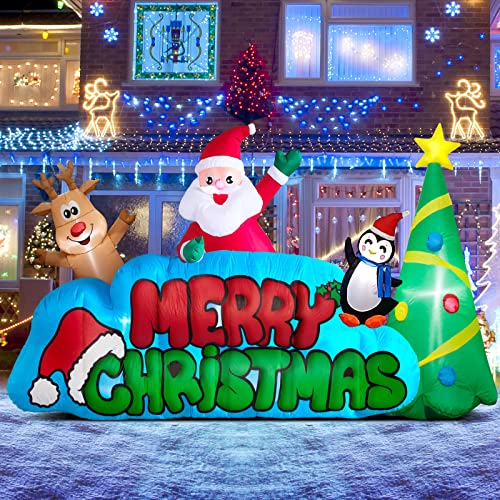 9 FT Merry Christmas Inflatables Decorations w/ LED Lights,