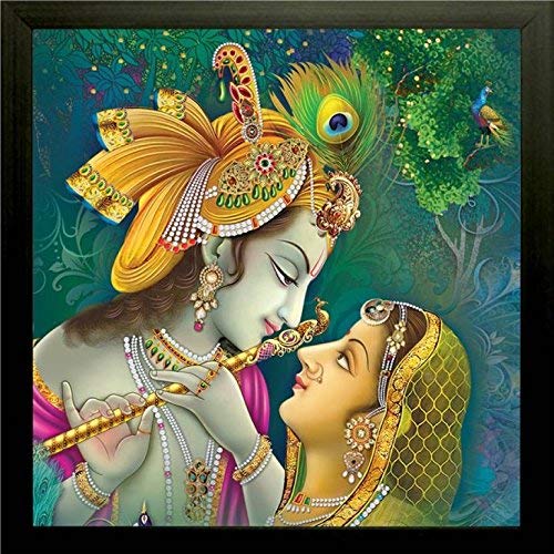 Radha Krishna Framed Painting UV Textured Design Religious Wall Art Decor Showpiece Figurine Idol Statue