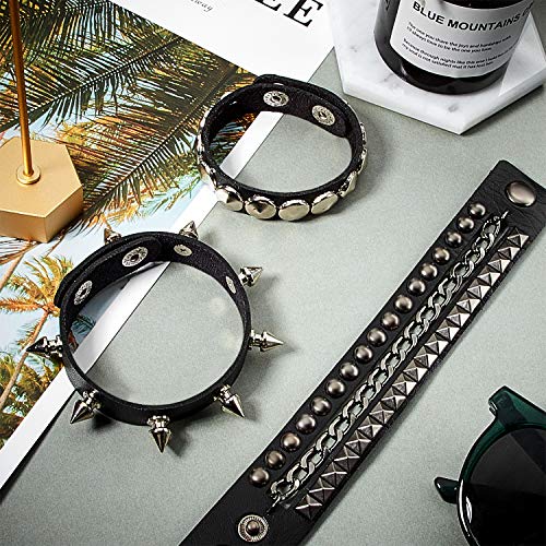 6 Pcs Punk Studded Bracelet Leather Rivets Cuff (Classic Style)