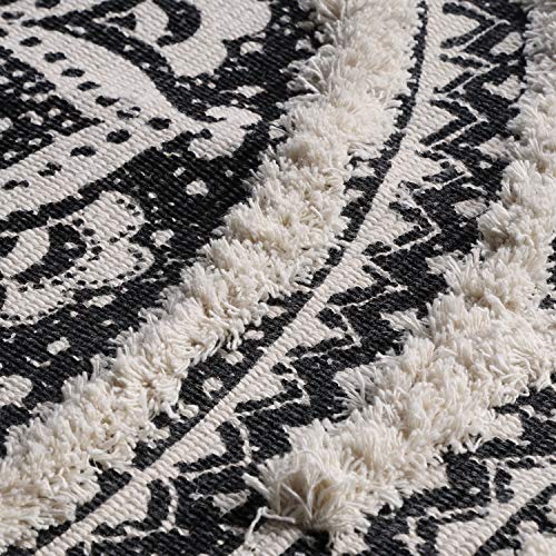 Boho Mandala Runner & Area Rug, Black and Cream