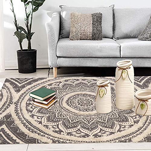 Boho Mandala Runner & Area Rug, Black and Cream