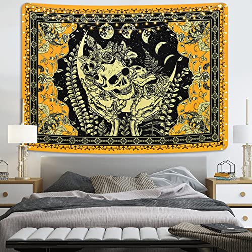 Skull Floral Skeleton Tapestry Tarot Moon Phase Wall Decor