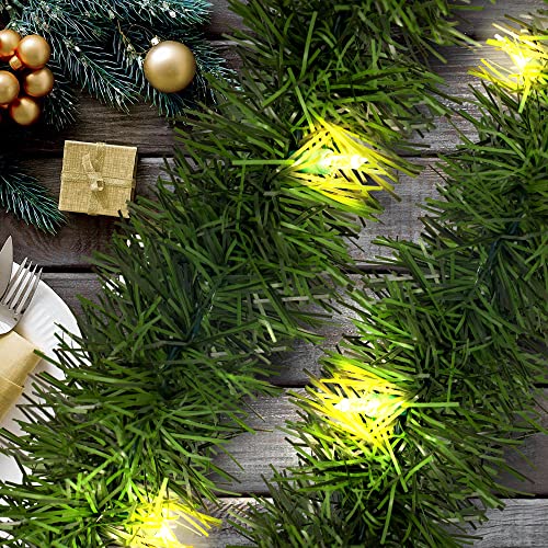 15FT Green Lighted Garland for Christmas Decorations