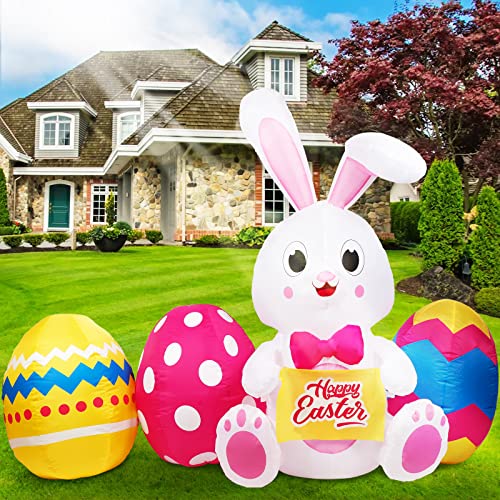 6 Ft Inflatable Easter Bunny & Colorful Eggs w/ Build-in 5 LEDs