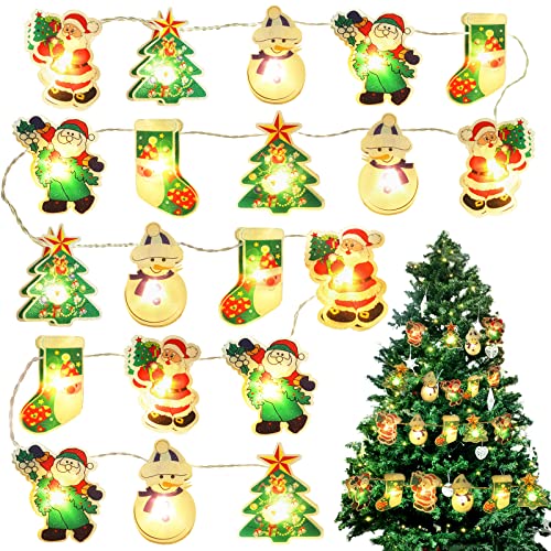 20pcs Painted Christmas String Lights, 8.5 FT LED Battery Operated