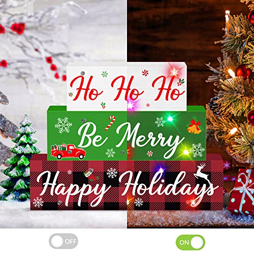 Christmas Wooden Block Sign with LED Lights