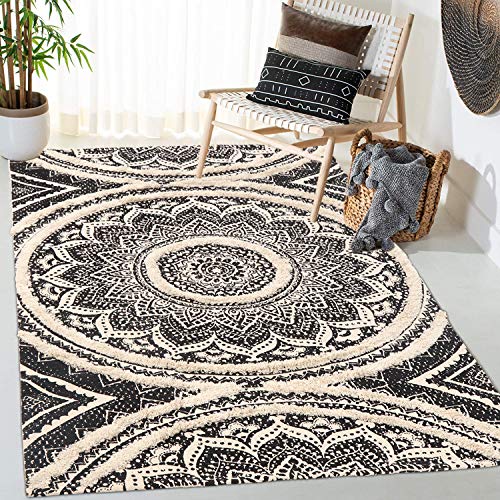 Boho Mandala Runner & Area Rug, Black and Cream