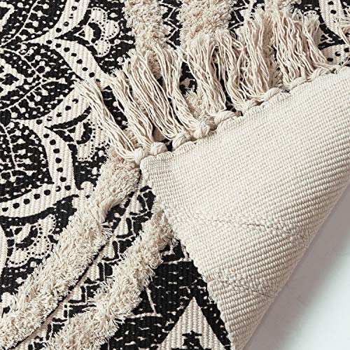 Boho Mandala Runner & Area Rug, Black and Cream