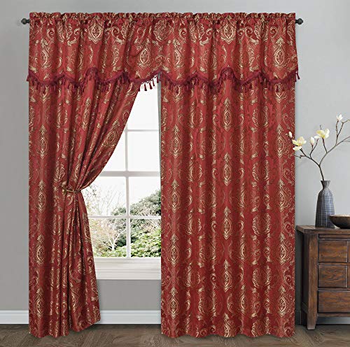 Simple Classic Window Curtain Panel Drape w/ Attached Wave Valance 2pcs Set  54x84"