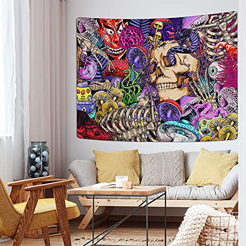 Skull Tapestry Trippy Mushroom Psychedelic Aesthetic Tapestry