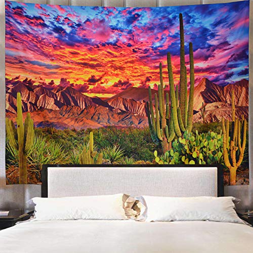 Mountain Desert Cactus Tapestry Sunset Clouds Nature Scenery Wall Decoration