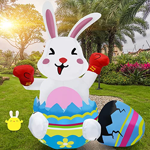 6Ft Easter Inflatable Decorations Easter Bunny & Eggs w/ Build-in LEDs