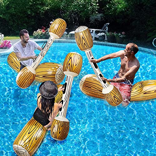 6 Pcs Battle Log Rafts Inflatable Pool Games  for 3 Players