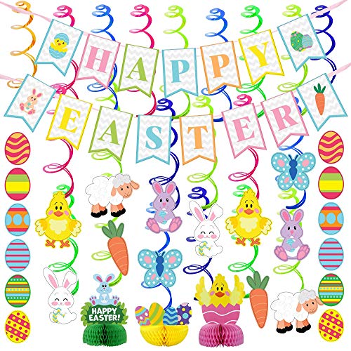 30 PCS Easter Decorations Egg Bunny Foil Swirl Party Decoration