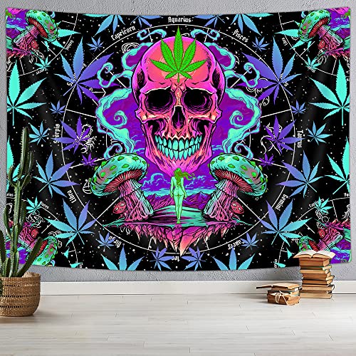 Trippy Skull Leaf Tapestry Wall Decoration