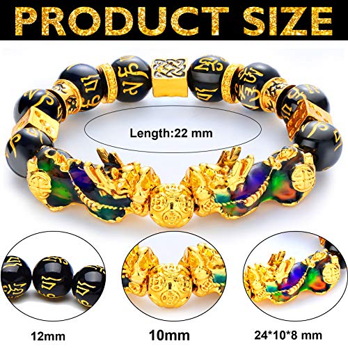 2 Pieces 12 mm Feng Shui Bead Bracelet with Hand Carved Black Amulet