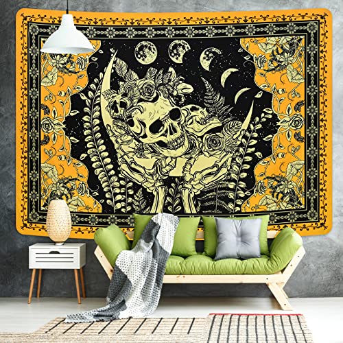 Skull Floral Skeleton Tapestry Tarot Moon Phase Wall Decor