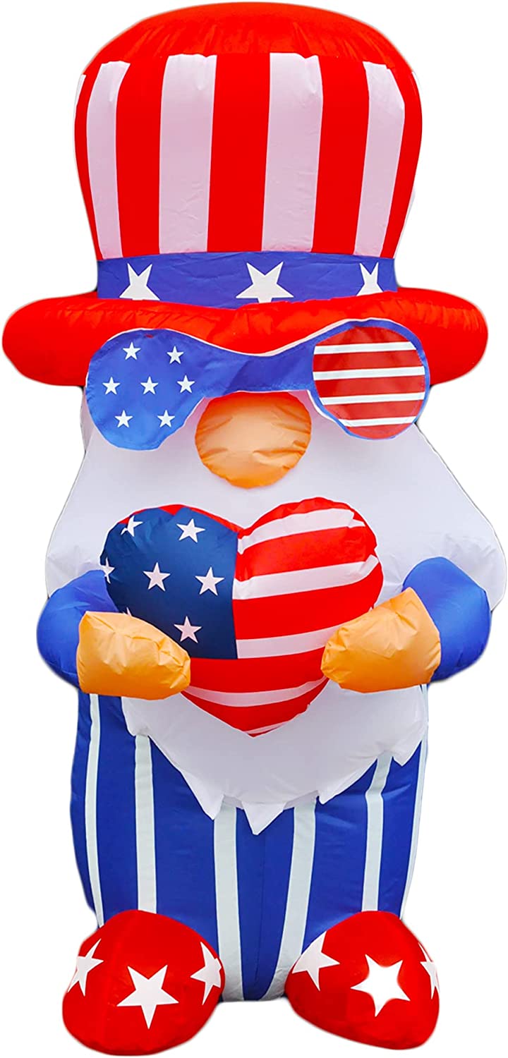 4ft Inflatable 4th of July Independent Gnome Holding America Heart & LED Home Decoration