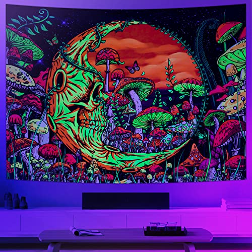 Blklight Tapestry Trippy Mushroom UV Reactive 92x71"