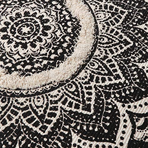 Boho Mandala Runner & Area Rug, Black and Cream