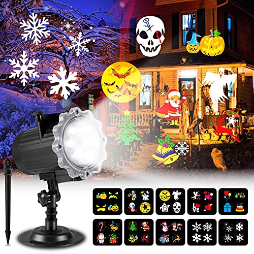Halloween Christmas Projector Lights Outdoor, LED Holiday Projector Lights with 10 Moving Slides,