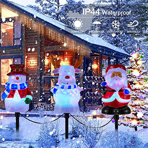 3 in 1 LED Plug In Landscape Path Lights for Holiday Decoration, Snowman Santa Reindeer