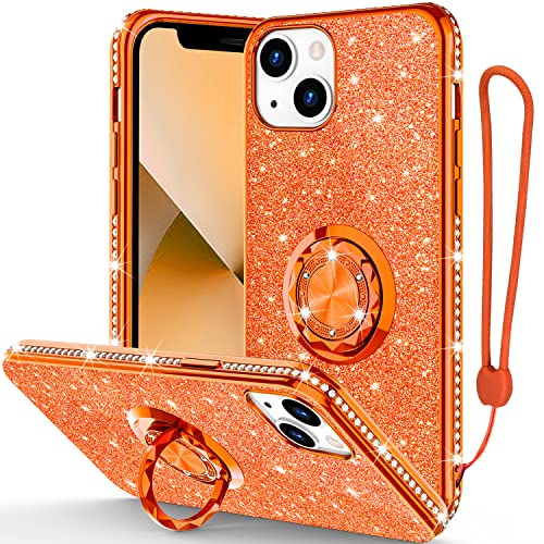 Phone Case for iPhone 13, Glitter Protective Case w/ 360 Degree Ring Stand