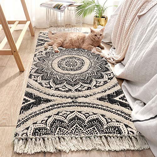 Boho Mandala Runner & Area Rug, Black and Cream