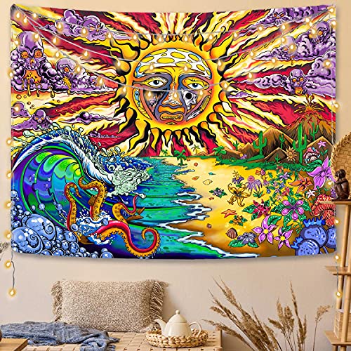 Trippy Burning Sun Tapestry Hippie Sublime Ocean Wave Wall Decor