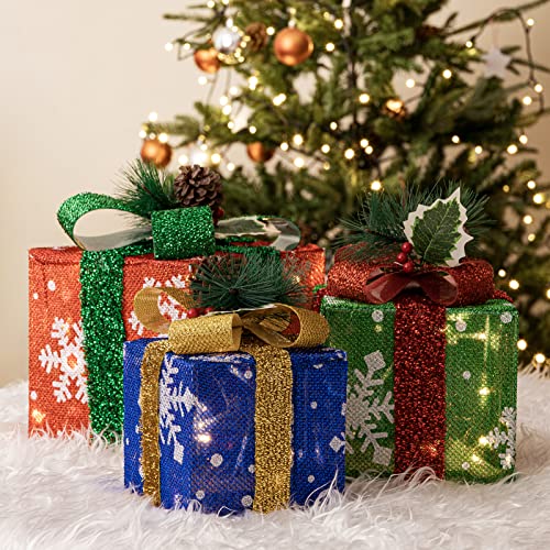 Set of 3 Christmas Lighted Gift Boxes w/ Bows