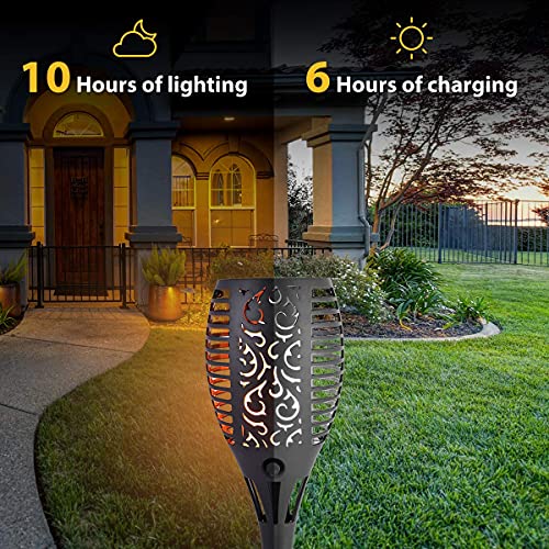 Solar Tiki Torch Lights with Flickering Flames Outdoor, Waterproof Landscape Flame Lights with Auto On/Off