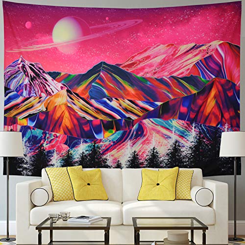 Trippy Mountains Planet Tapestry Pink Nature Landscape Wall Decoration