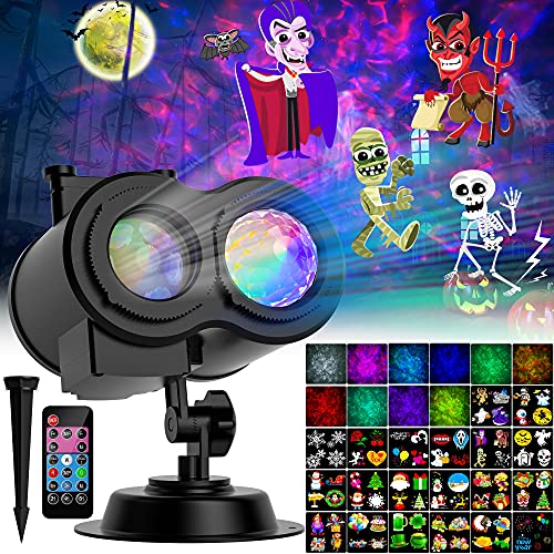 Halloween Christmas Projector Lights Outdoor, 2-in-1 Moving Patterns Landscape Lights with 30 HD Effects