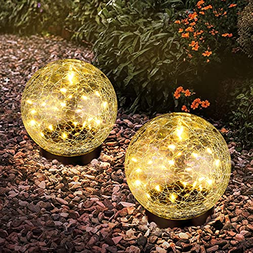 2-Pack Garden Solar Lights Decorative-  Cracked Glass Globe