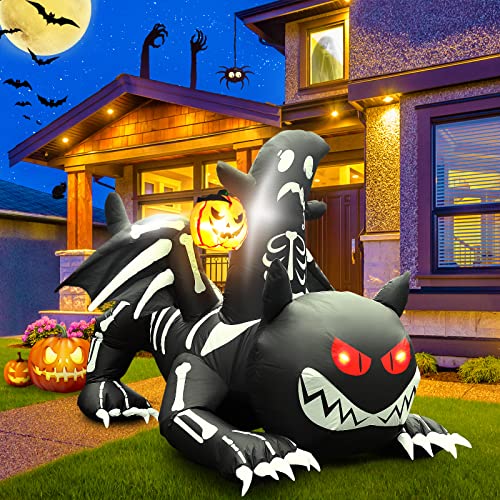 6FT Halloween Decorations Outdoor Inflatable Black Cat w/ White Ghost & Pumpkin