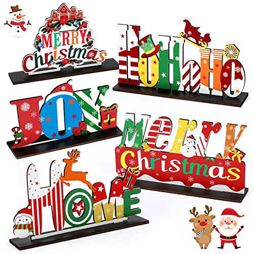 5 Christmas Table Decorations; Santa Reindeer Joy Merry Christmas Home Hohoho Happy Holidays Centerpiece
