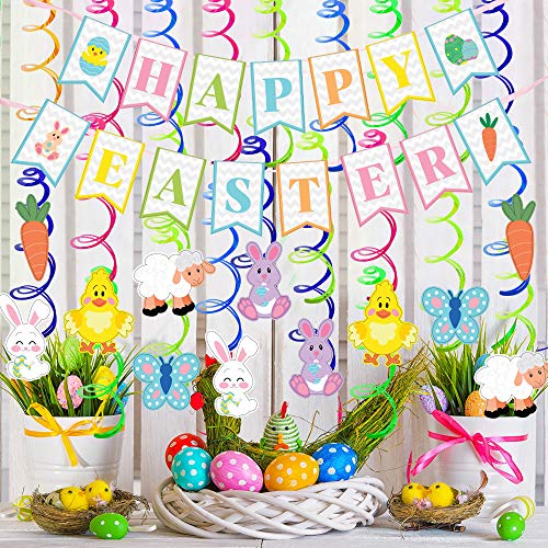 30 PCS Easter Decorations Egg Bunny Foil Swirl Party Decoration