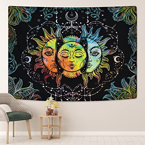 Colorful Sun and Moon Wall Moon and Stars Psychedelic Mandala Tapestry