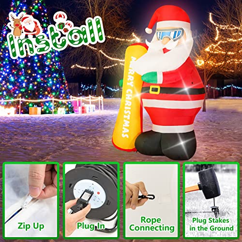 7FT Inflatable Santa Claus w/ "Merry Christmas" Ski, Lighted Christmas Decoration