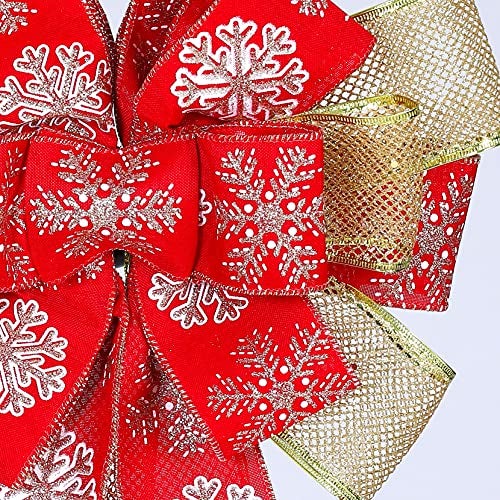 Christmas Tree Topper Bow Ornament with Glitter Satin Mesh Streamer 48x13Inches