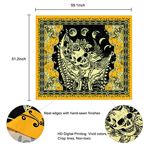 Skull Floral Skeleton Tapestry Tarot Moon Phase Wall Decor