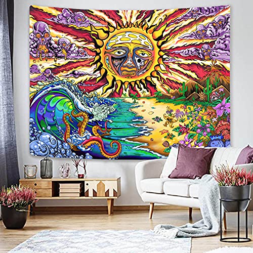 Trippy Burning Sun Tapestry Hippie Sublime Ocean Wave Wall Decor