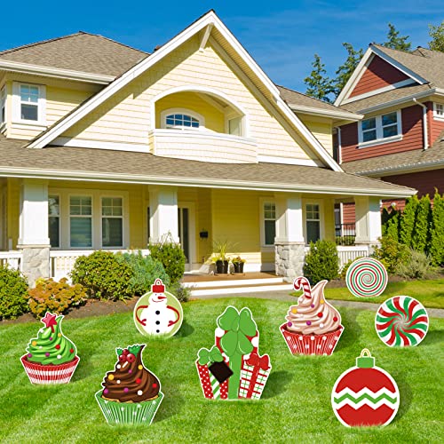 8Pcs Christmas Yard Sign w/ 16Pcs Stakes Cupcake Candy Lawn Sign