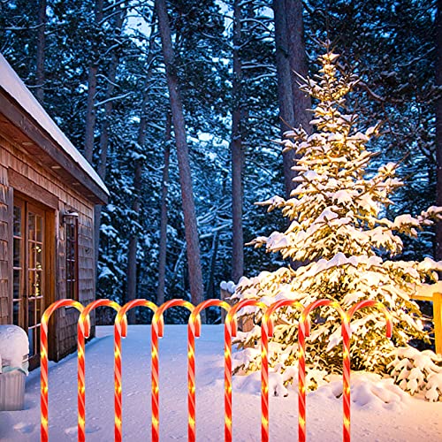 21 inches Christmas Lighted Candy Cane Pathway Markers with Stake Outdoor Decorations 10 Pack