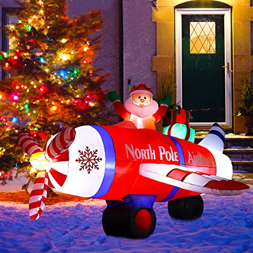 8Ft Christmas Inflatable Santa Claus Flying Polar Aircraft w/ Gifts