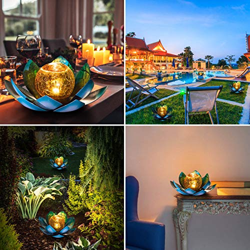 Lotus Solar Light  Garden Decor ,Waterproof LED Crackle Globe Glass Flower Light